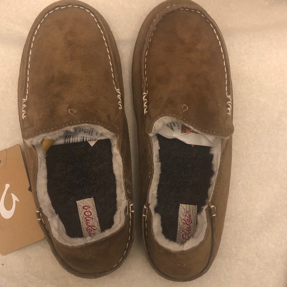 OluKai Brown Suede Moccasin Slippers